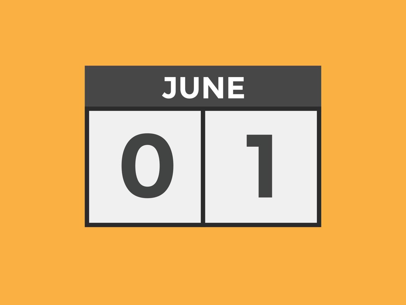 june 1 calendar reminder. 1st june daily calendar icon template. Calendar 1st june icon Design template. Vector illustration