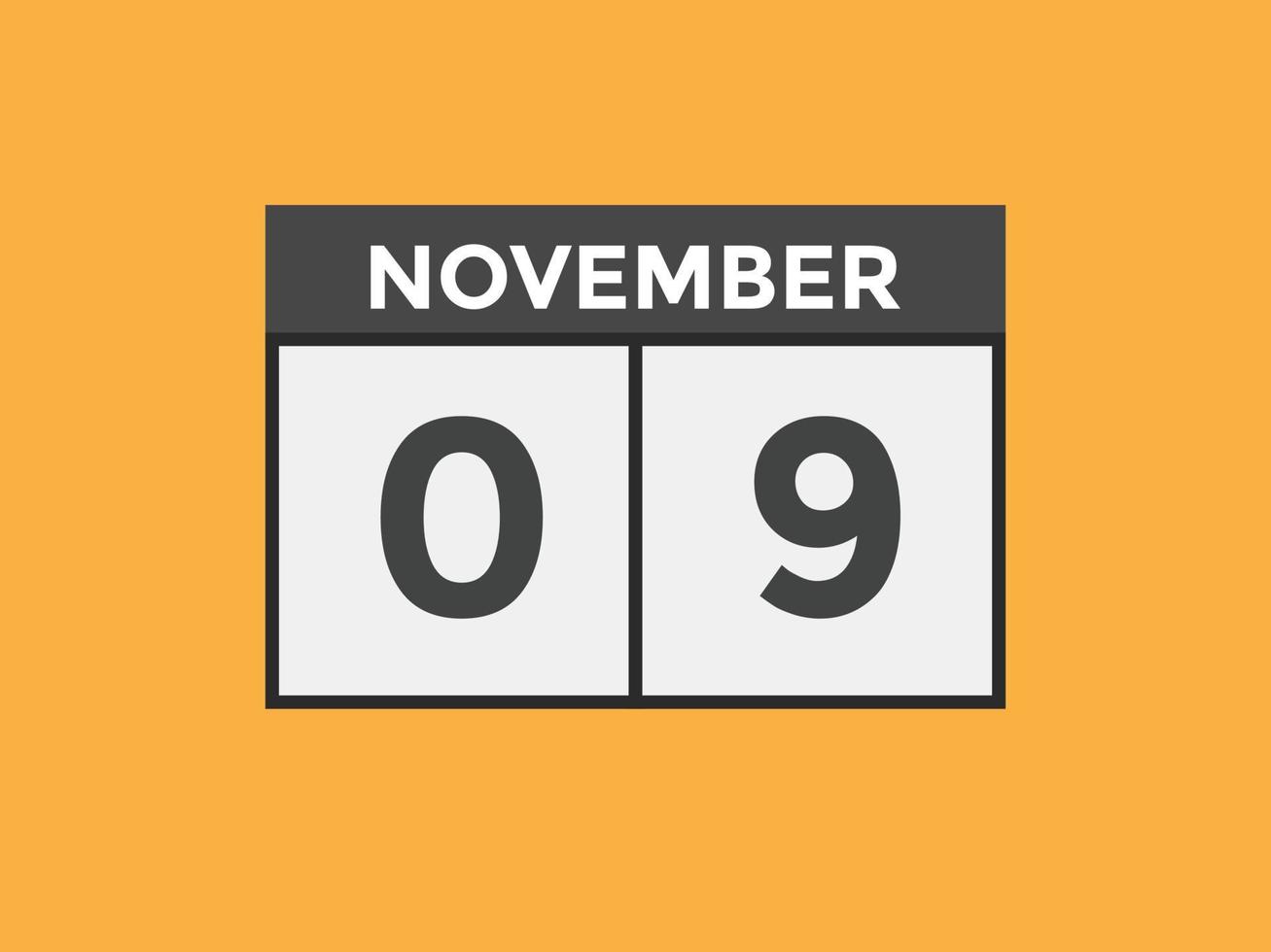 november 9 calendar reminder. 9th november daily calendar icon template. Calendar 9th november icon Design template. Vector illustration