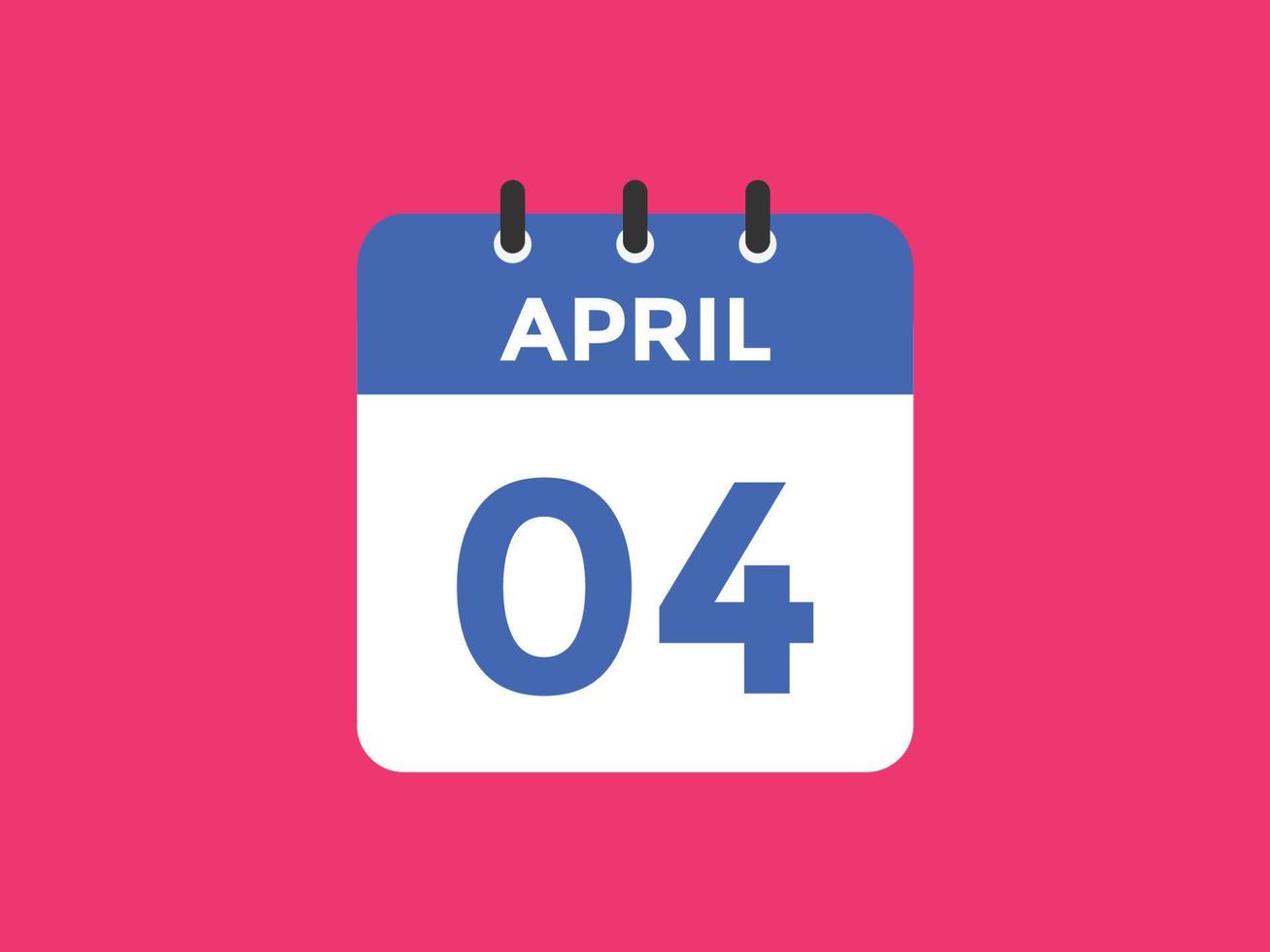 Recordatorio del calendario del 4 de abril. Plantilla de icono de calendario diario del 4 de abril. calendario 4 de abril plantilla de diseño de iconos. ilustración vectorial vector