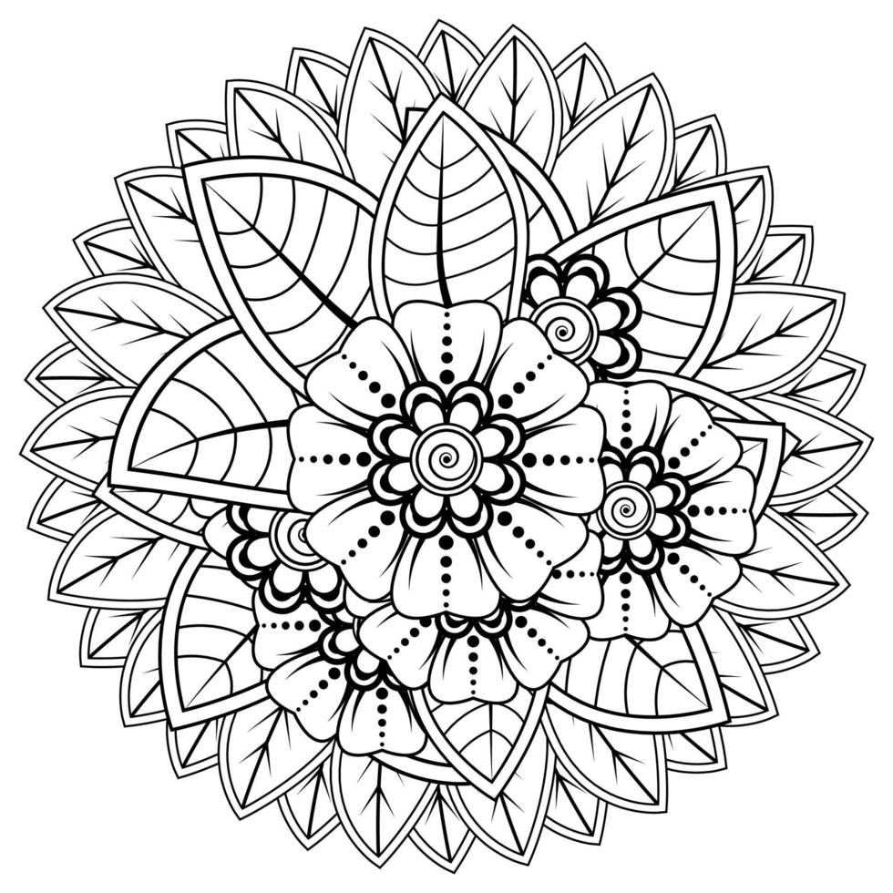 fondo floral con flor mehndi. adorno decorativo en estilo étnico oriental, adorno de garabato, dibujo a mano de contorno. página del libro para colorear. vector