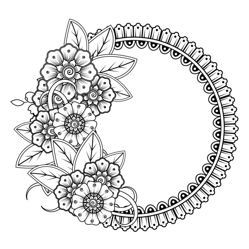 fondo floral con flor mehndi. adorno decorativo en estilo étnico oriental, adorno de garabato, dibujo a mano de contorno. página del libro para colorear. vector