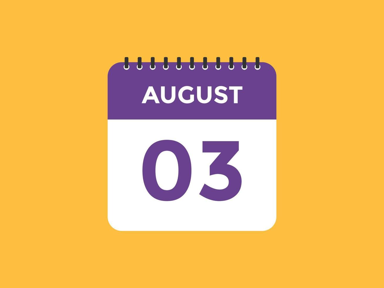 august 3 calendar reminder. 3rd august daily calendar icon template. Calendar 3rd august icon Design template. Vector illustration