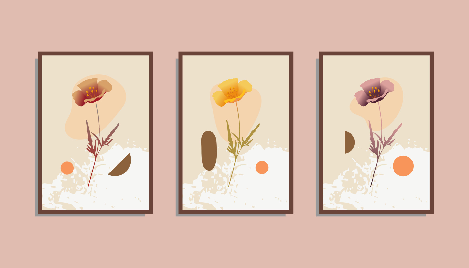 botanical collection of art abstract lines of flowers. Modern form