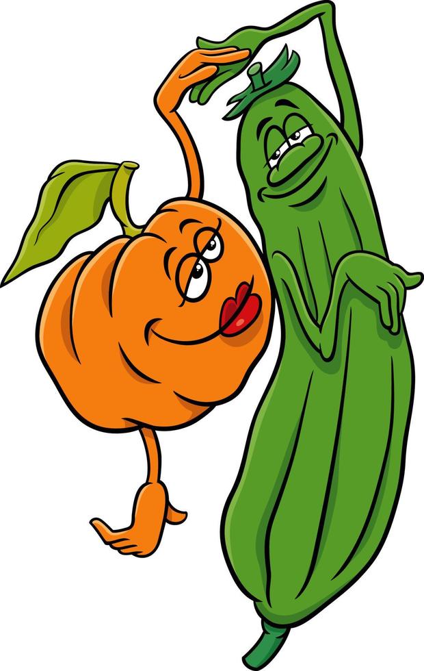 personajes de dibujos animados de verduras de calabaza y pepino enamorados  11057444 Vector en Vecteezy
