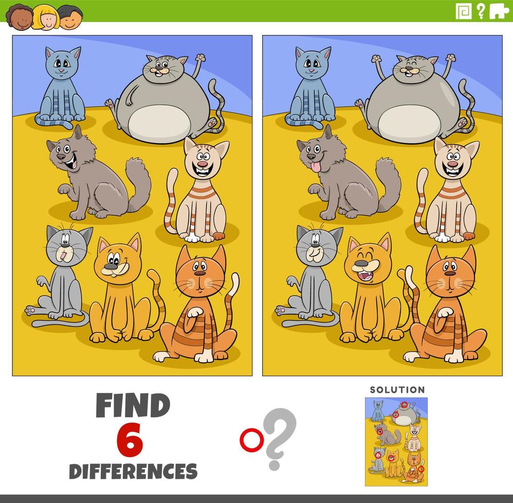 differences game with cartoon cats animal characters vector