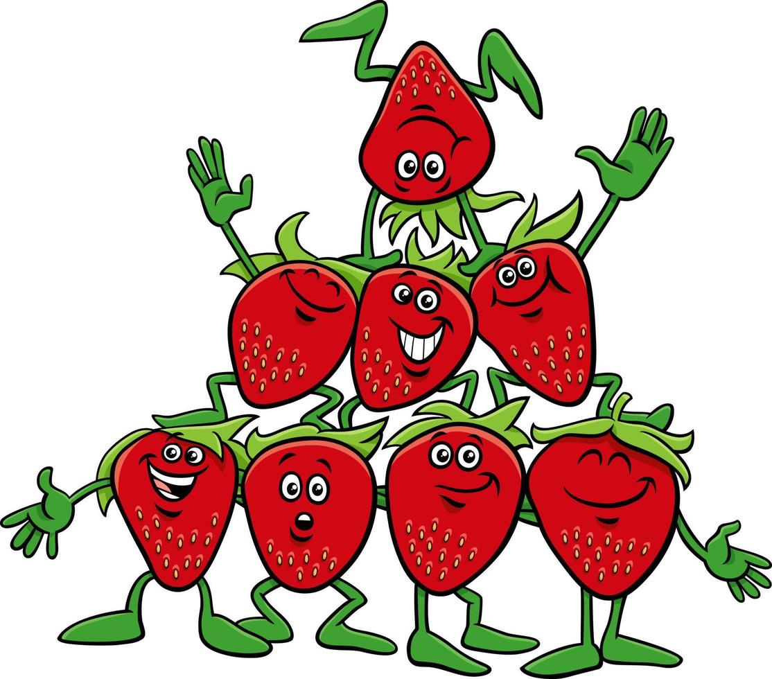 cartoon happy strawberries comic characters group vector