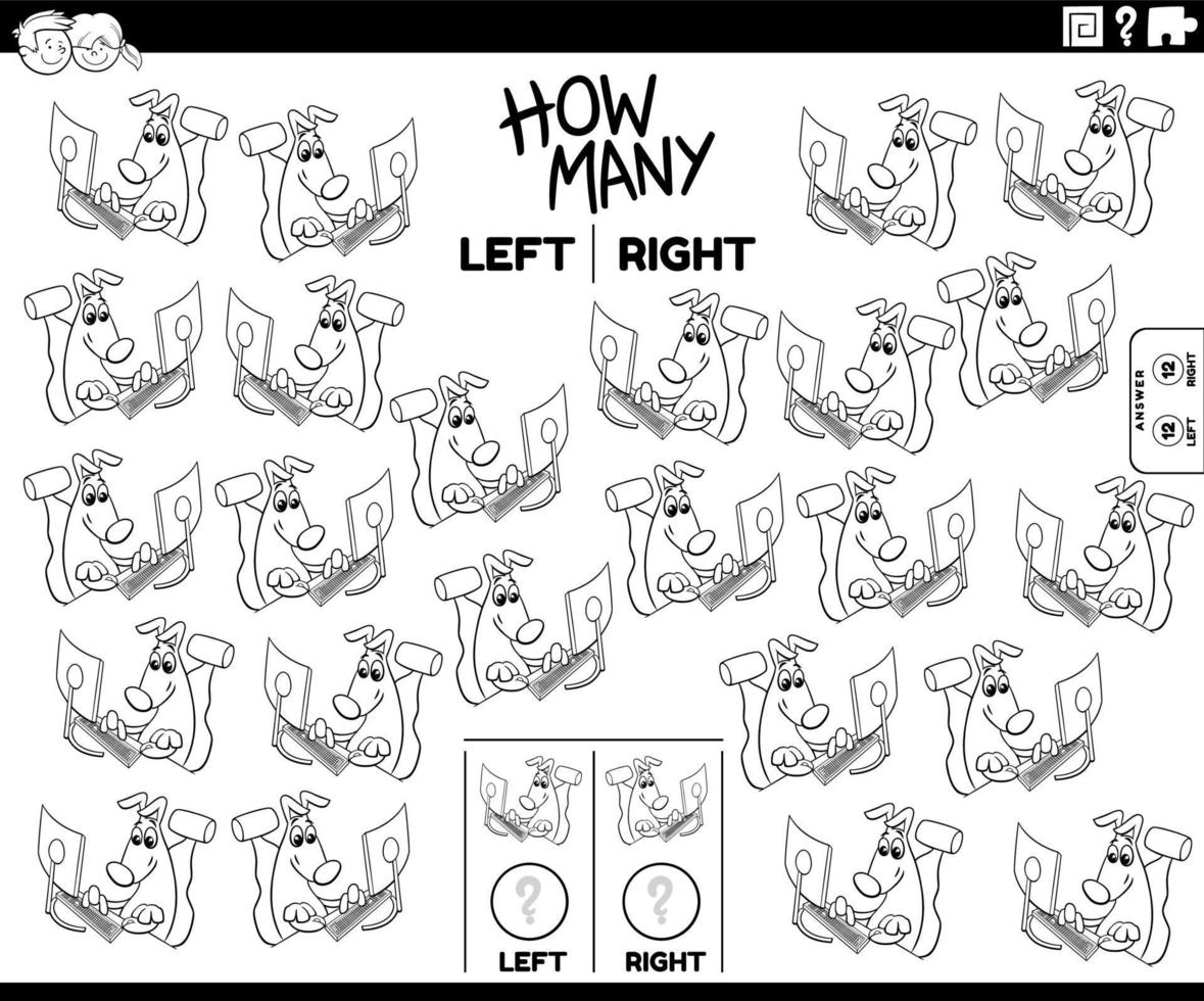 count pictures of dog playing on computer coloring page vector