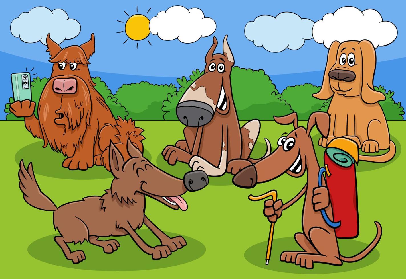 funny cartoon dog characters group in the meadow 11057476 Vector Art at  Vecteezy