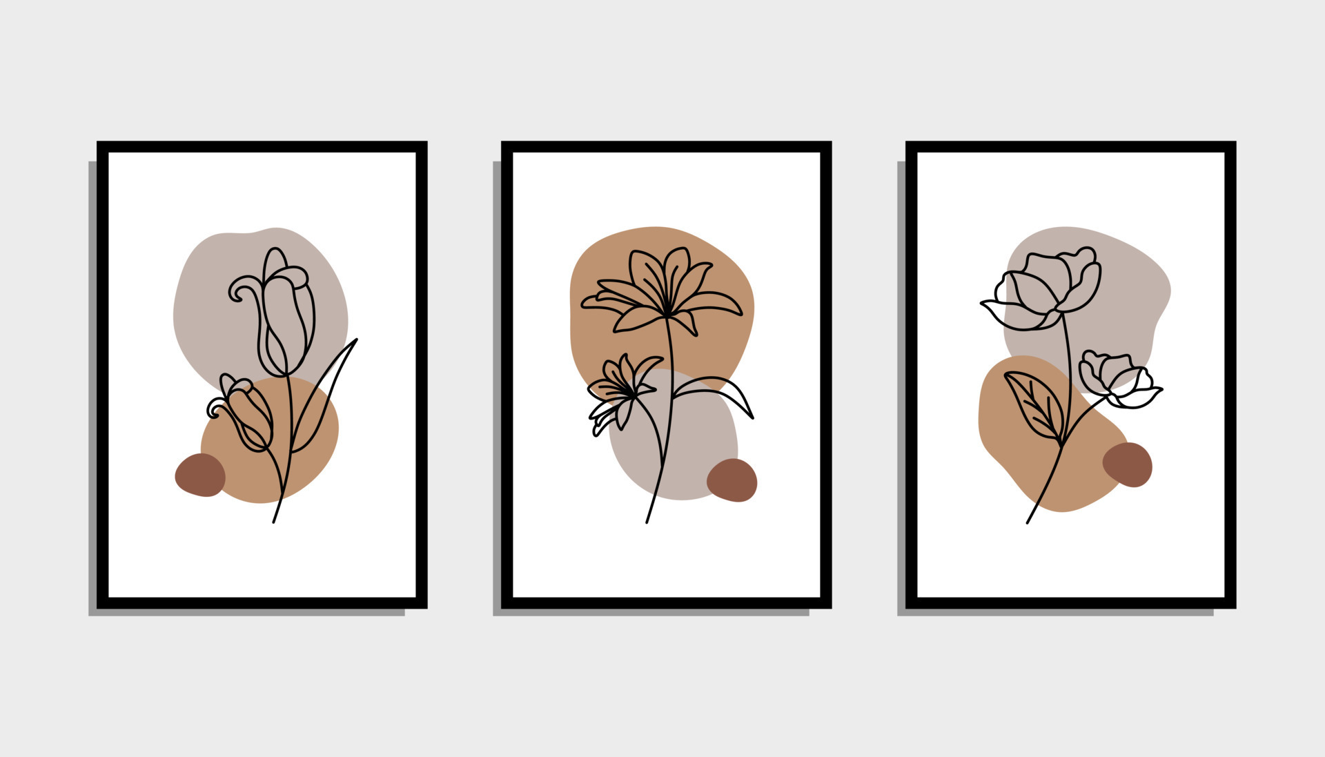 botanical collection of art abstract lines of flowers. Modern form