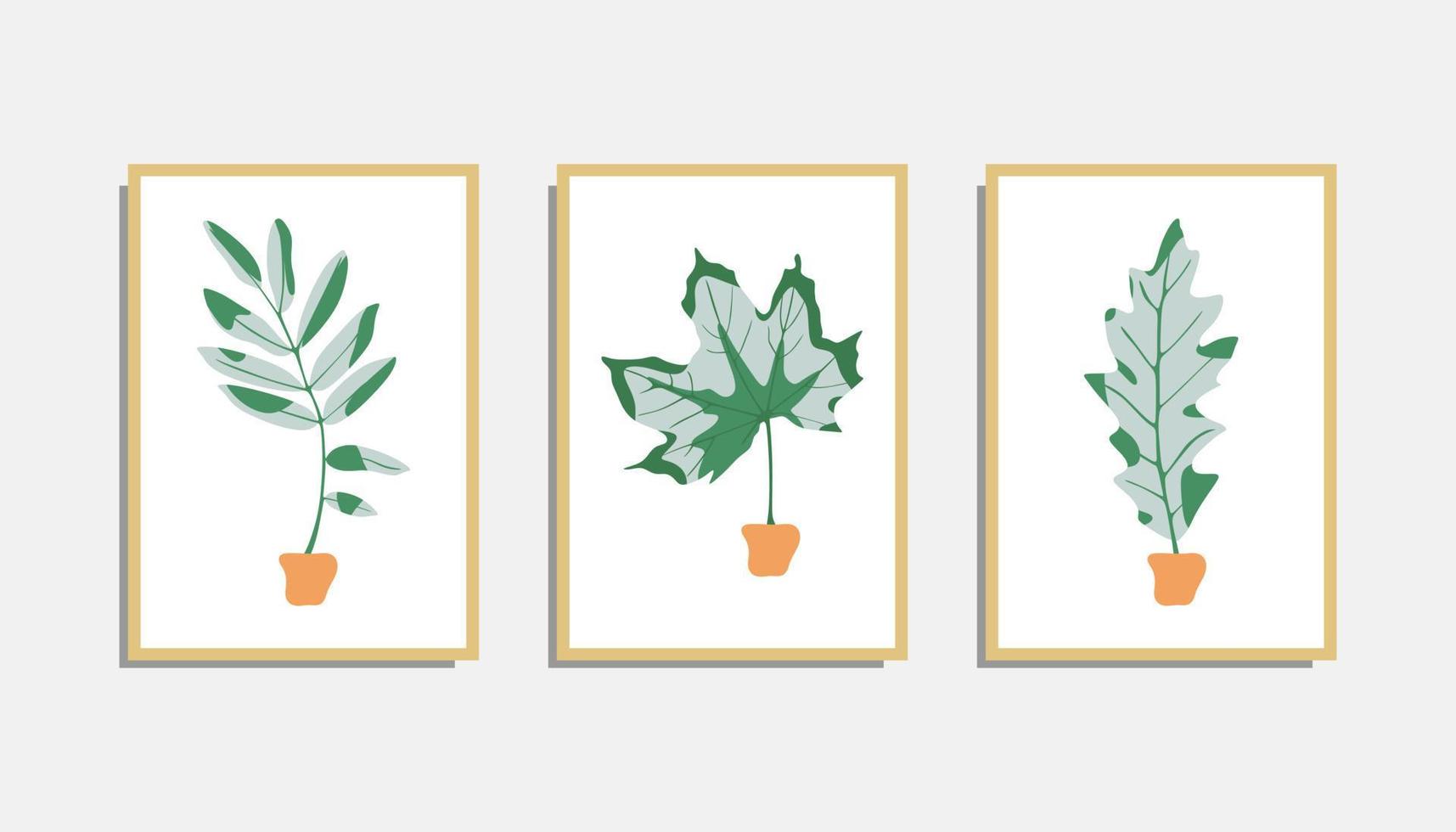 Boho Vector set of botanical art wall decoration. Abstract image of the