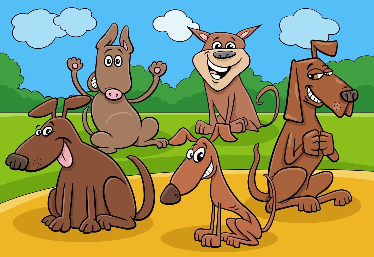 cartoon dogs and puppies funny characters group vector