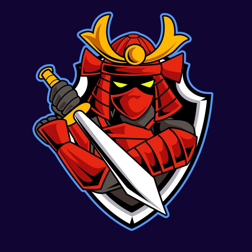 samurai mascot e sport logo illustration vector
