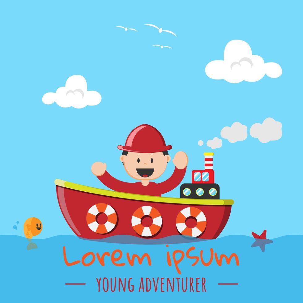 A Boy On The Ship. Suitable For Kids Book Cover vector