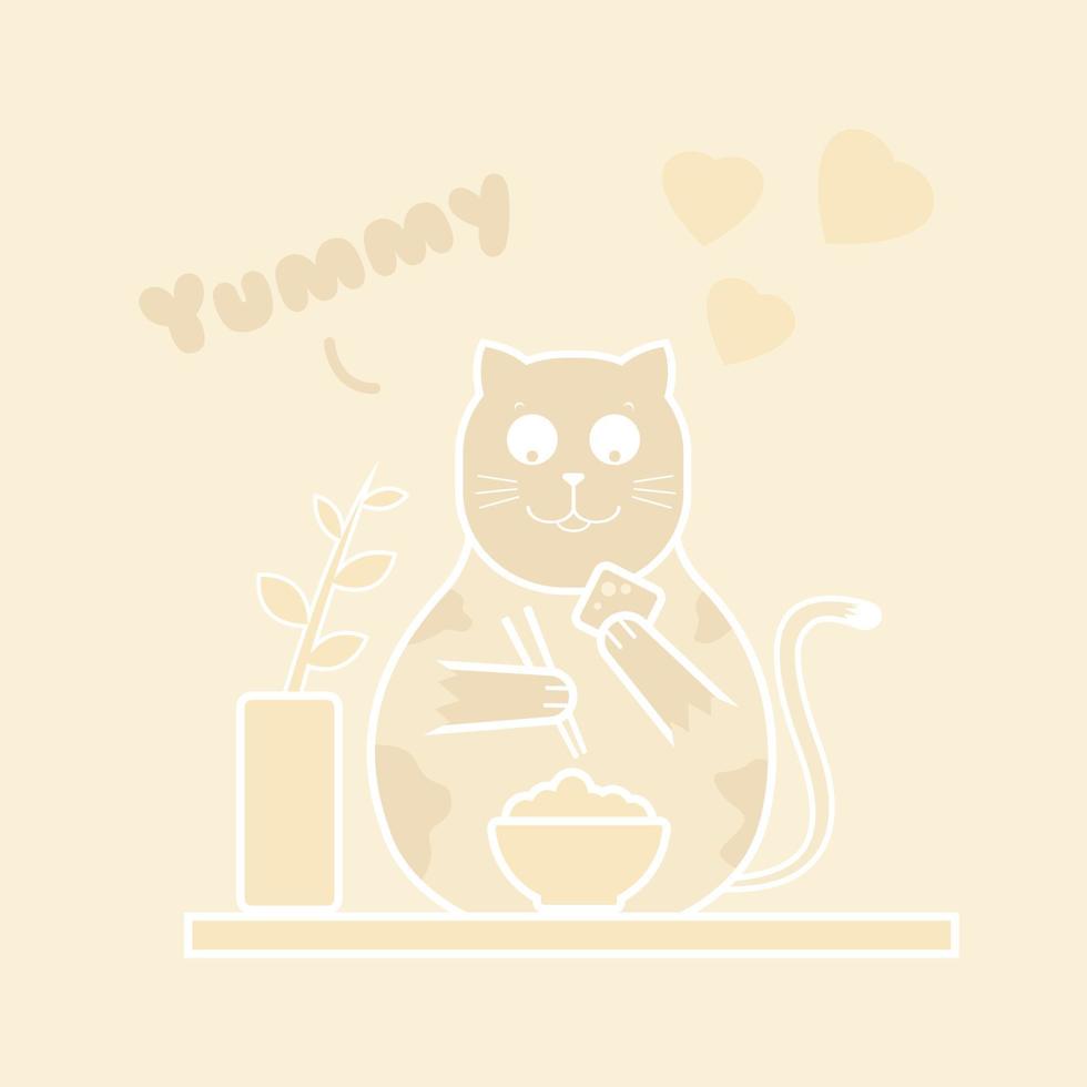 A cute cat is eating with chopsticks. Suitable for gadget screen themes vector