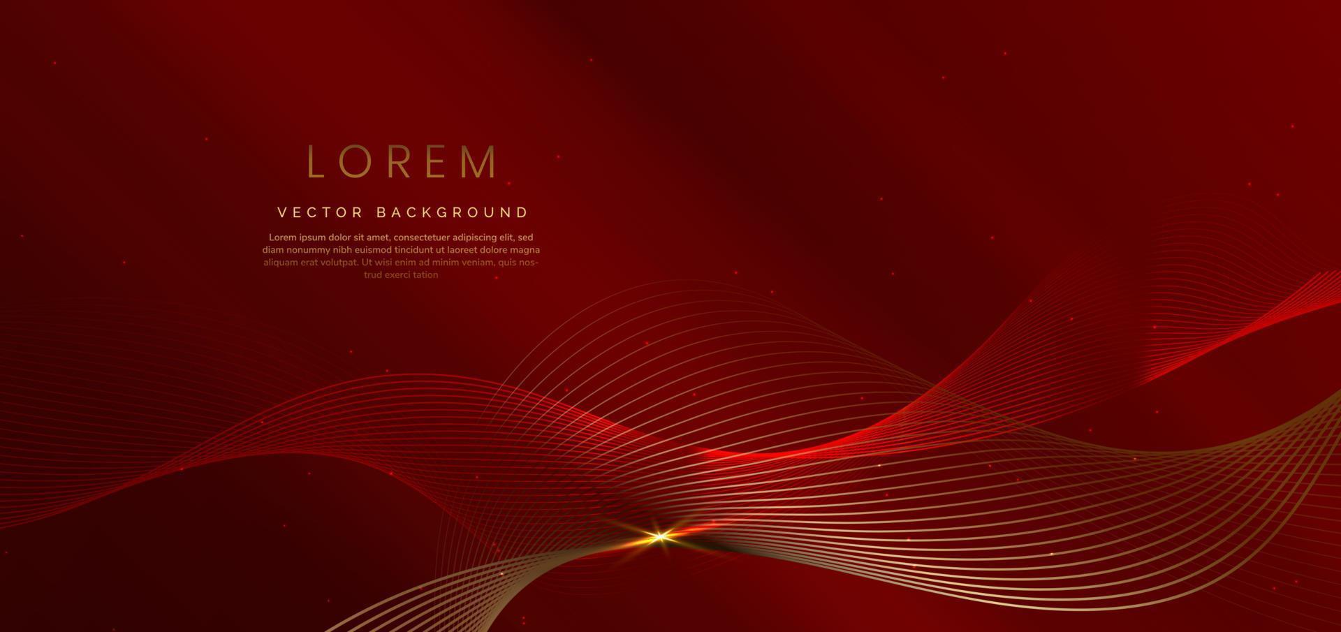 líneas doradas de lujo abstractas curvadas superpuestas sobre fondo rojo oscuro. diseño de premio premium de plantilla. vector