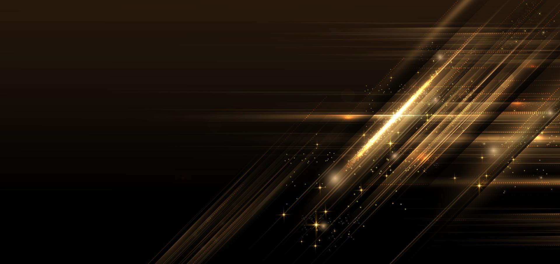 Abstract luxury golden glitter effect glowing on black background with lighting effect sparkle. Template premium award ceremony design. vector