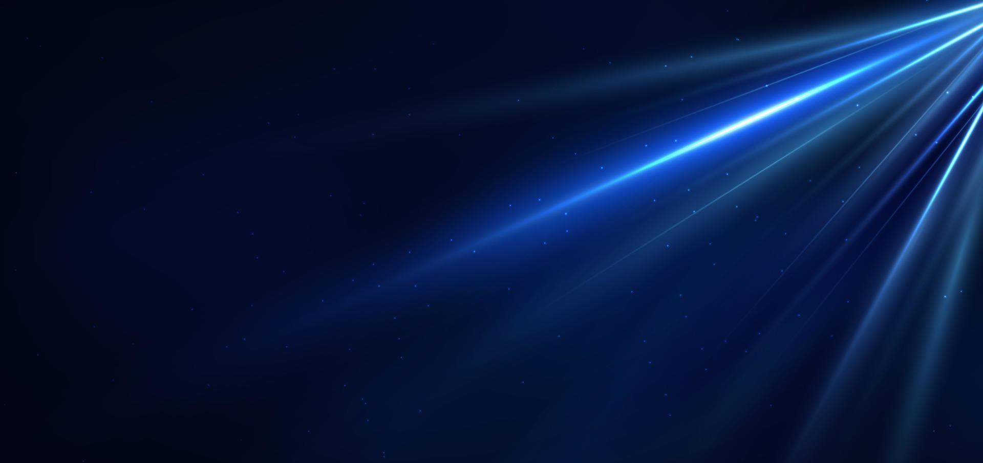 tecnología abstracta líneas de luz azul brillante futurista con efecto de desenfoque de movimiento de velocidad sobre fondo azul oscuro. vector
