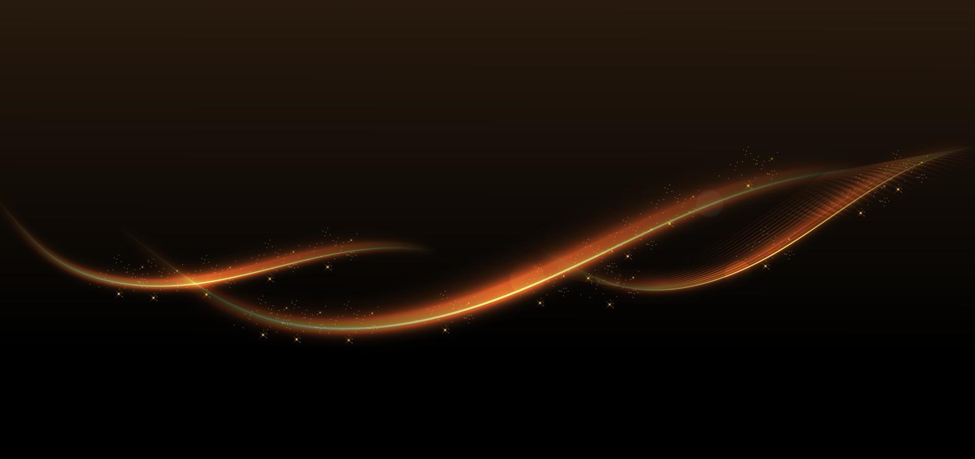 Abstract elegant gold glowing wave line with lighting effect sparkle on black background. Template premium award design. vector