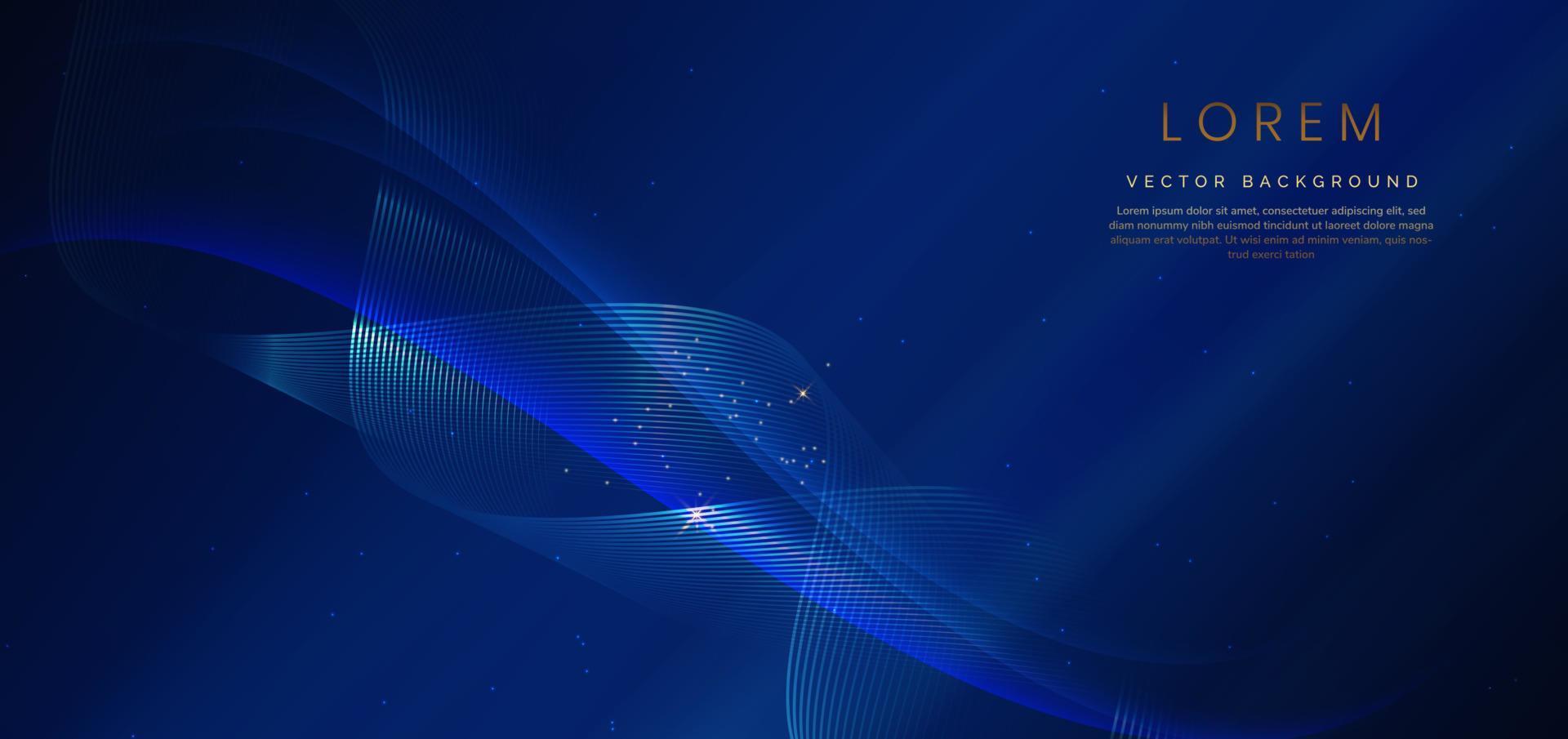 Abstract luxury golden lines curved overlapping on dark blue background. Template premium award design. vector