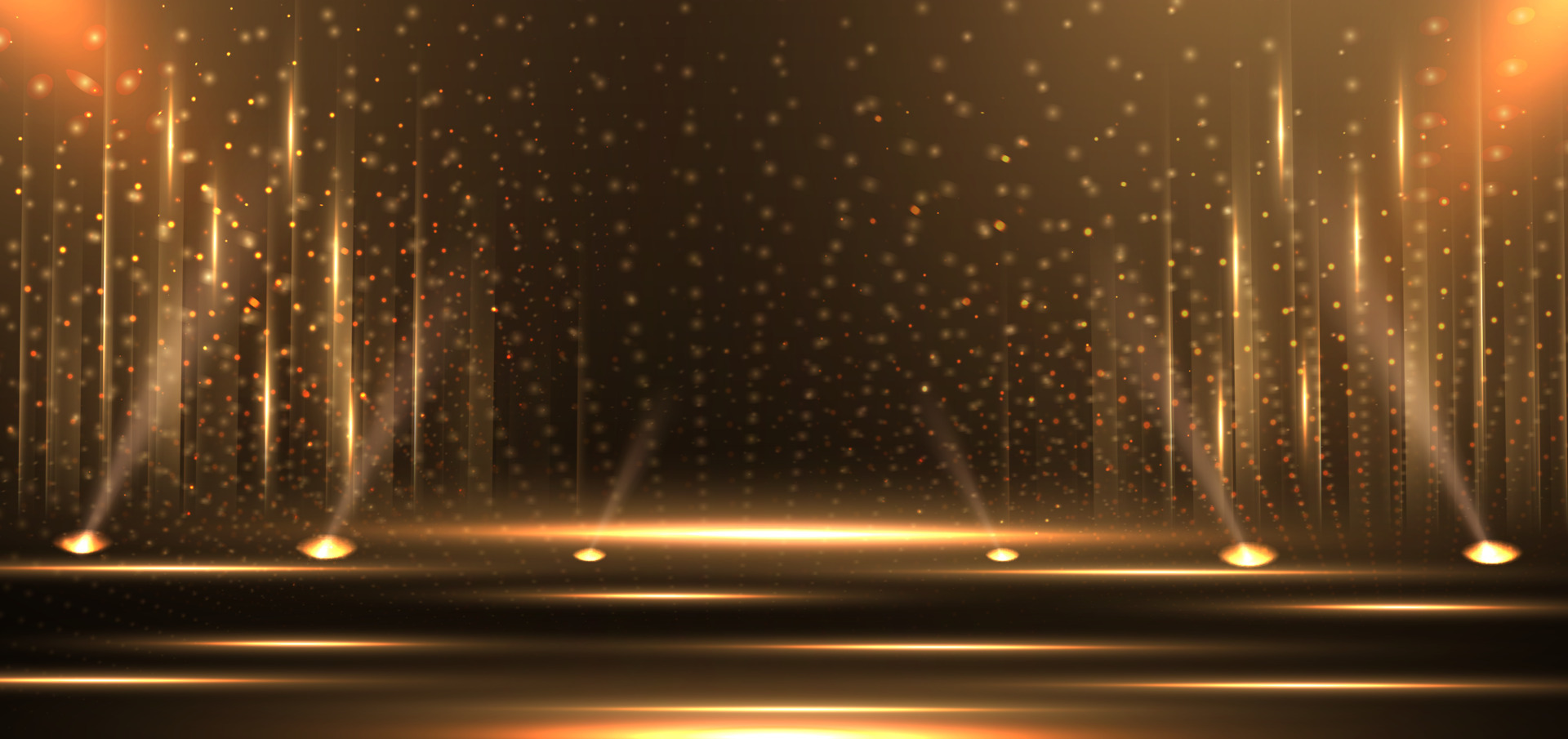 Elegant golden stage vertical glowing with lighting effect sparkle on