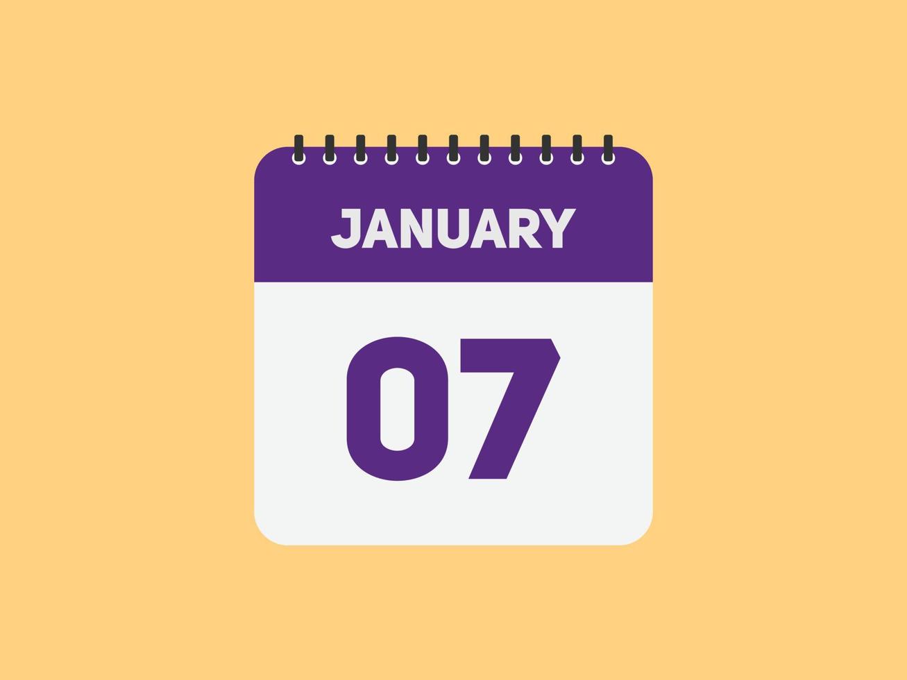 Recordatorio del calendario del 7 de enero. Plantilla de icono de calendario diario del 7 de enero. plantilla de diseño de icono de calendario 7 de enero. ilustración vectorial vector