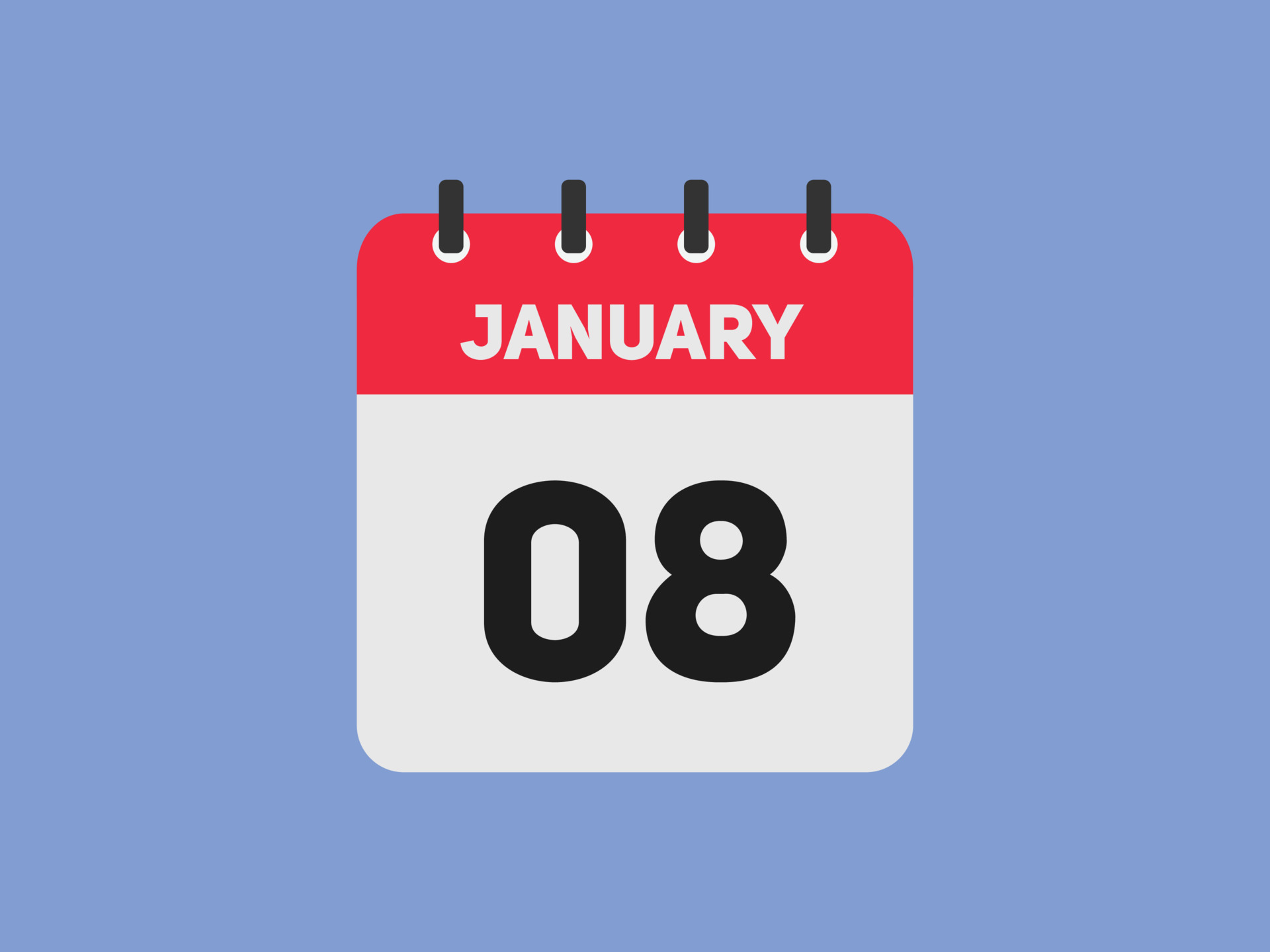 Recordatorio del calendario del 8 de enero. Plantilla de icono de 