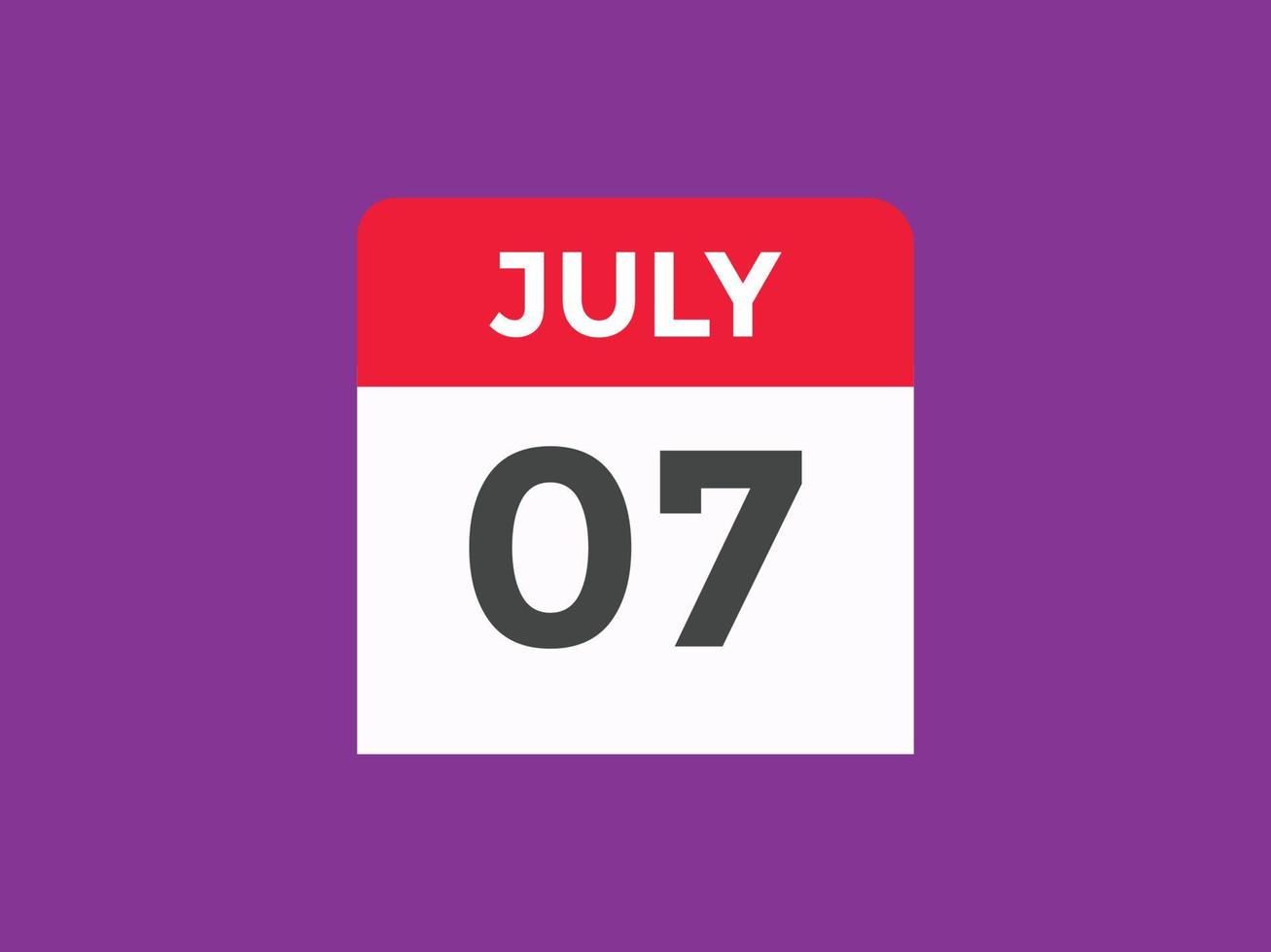 july 7 calendar reminder. 7th july daily calendar icon template. Calendar 7th july icon Design template. Vector illustration