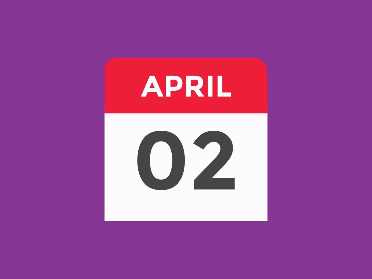 april 2 calendar reminder. 2nd april daily calendar icon template. Calendar 2nd april icon Design template. Vector illustration