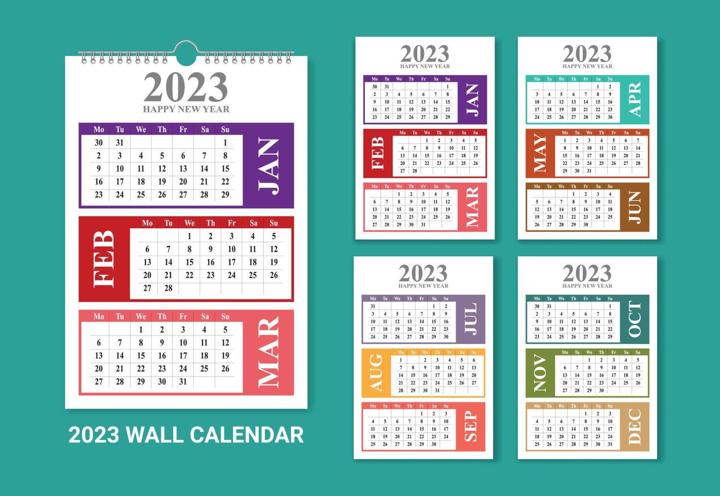 Happy New Year 2023 One Page Wall Calendar vector