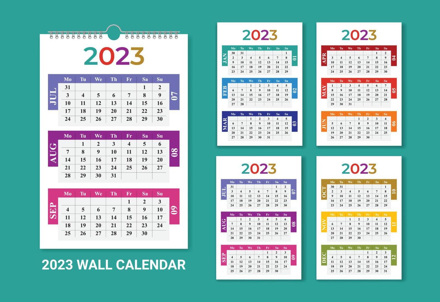 Happy New Year 2023 One Page Wall Calendar vector