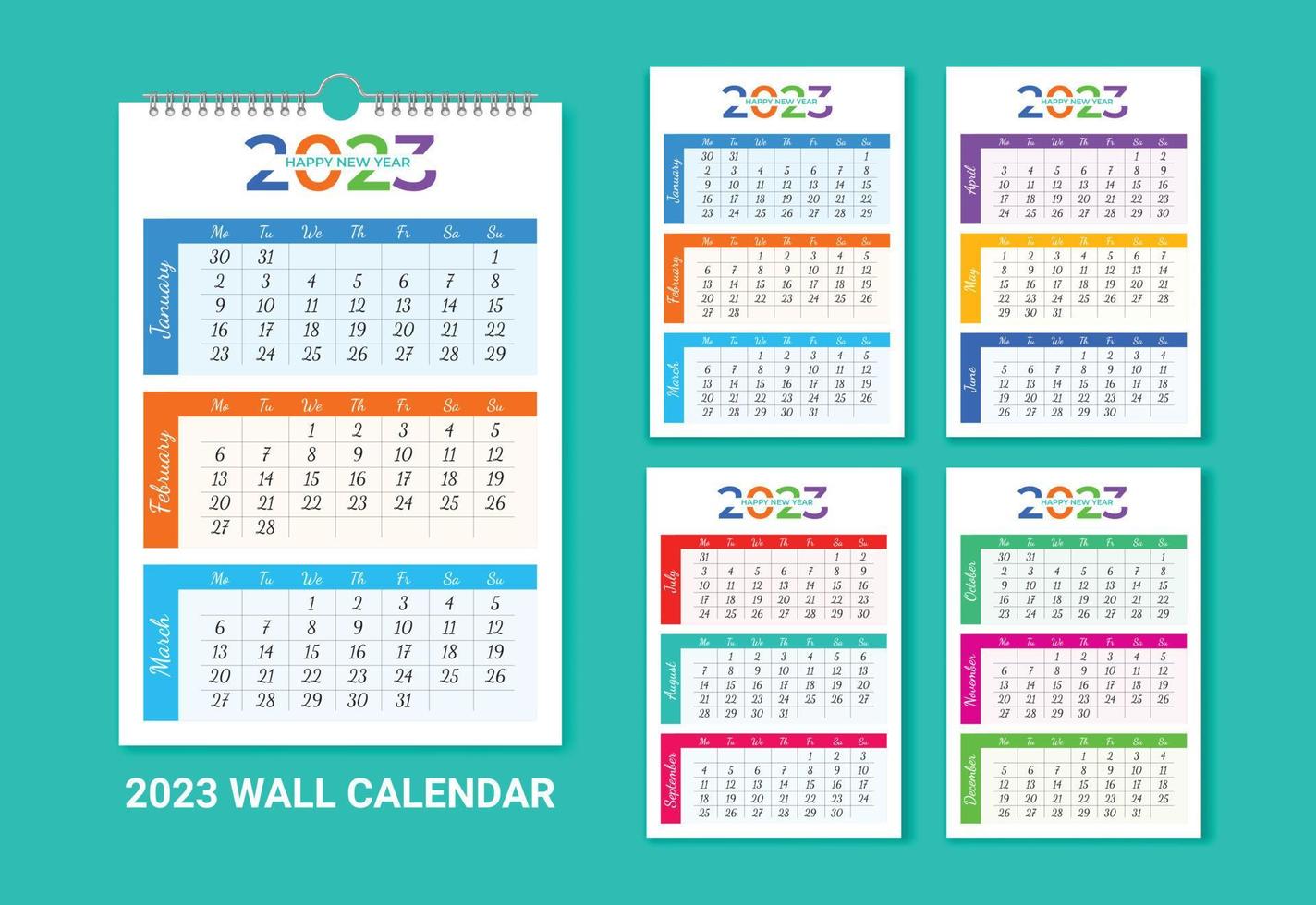 Happy New Year 2023 One Page Wall Calendar vector