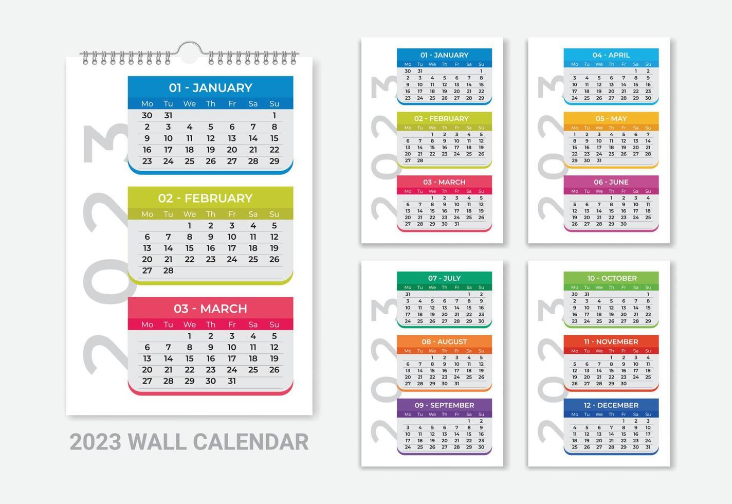 Happy New Year 2023 One Page Wall Calendar vector