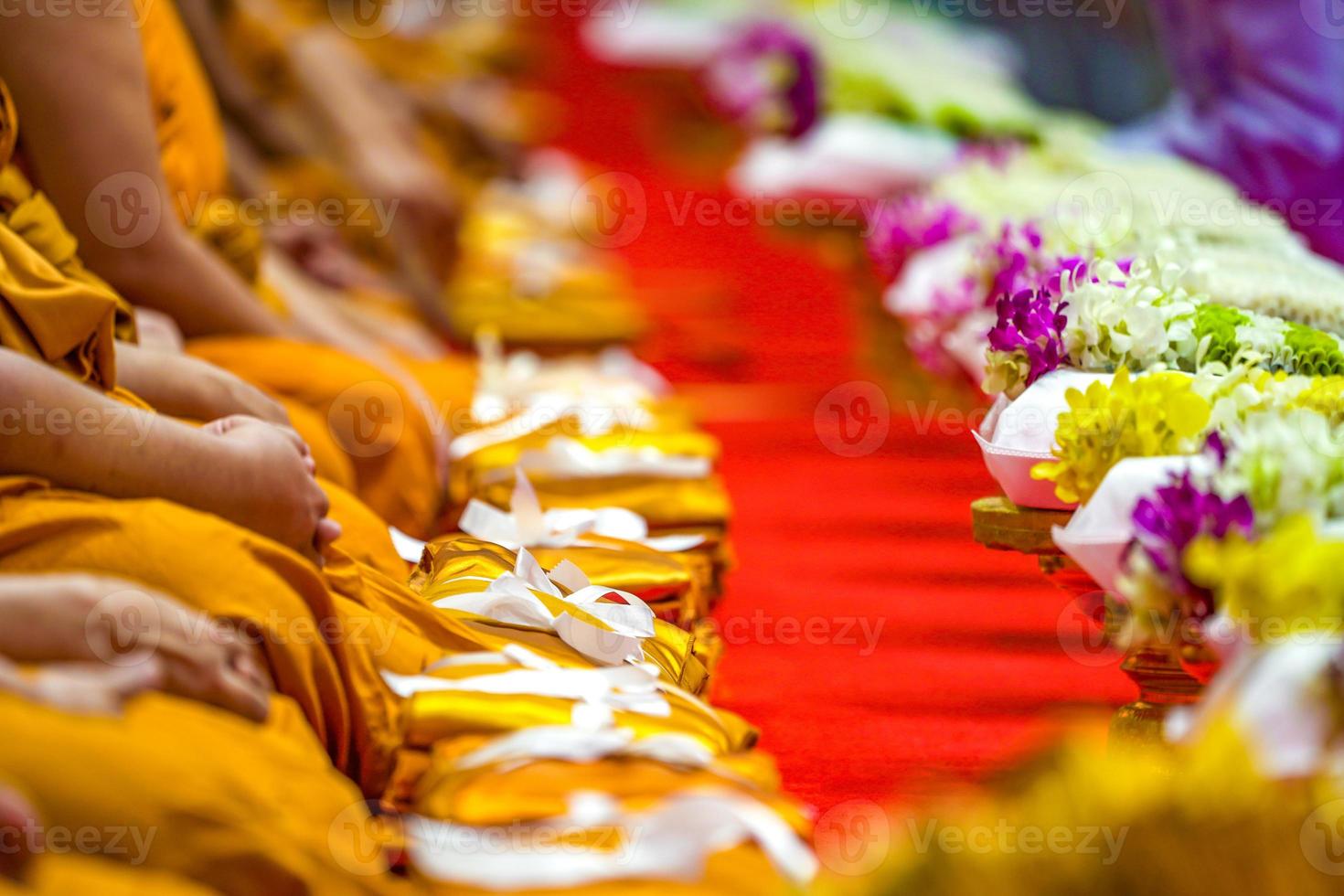 Ceremony of Buddha day, Asian Thai people provide and give the amls to monks. photo