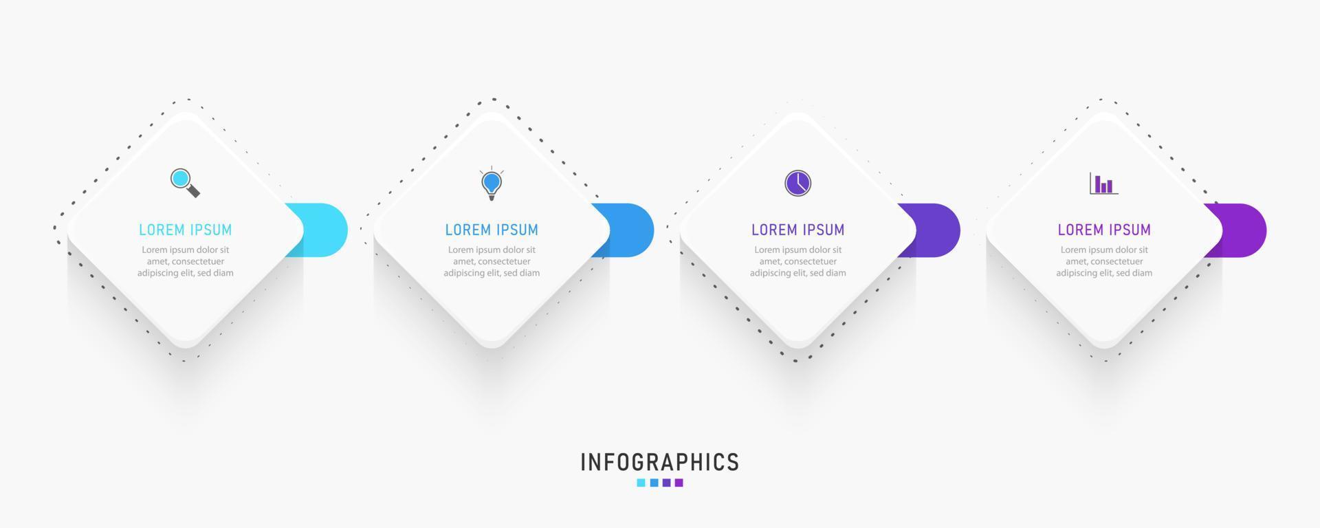 plantilla de diseño de etiquetas infográficas vectoriales con iconos y 4 opciones o pasos. se puede utilizar para diagramas de proceso, presentaciones, diseño de flujo de trabajo, banner, diagrama de flujo, gráfico de información. vector