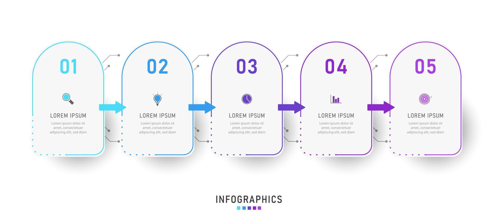 plantilla de diseño de etiquetas infográficas vectoriales con iconos y 5 opciones o pasos. se puede utilizar para diagramas de proceso, presentaciones, diseño de flujo de trabajo, banner, diagrama de flujo, gráfico de información. vector