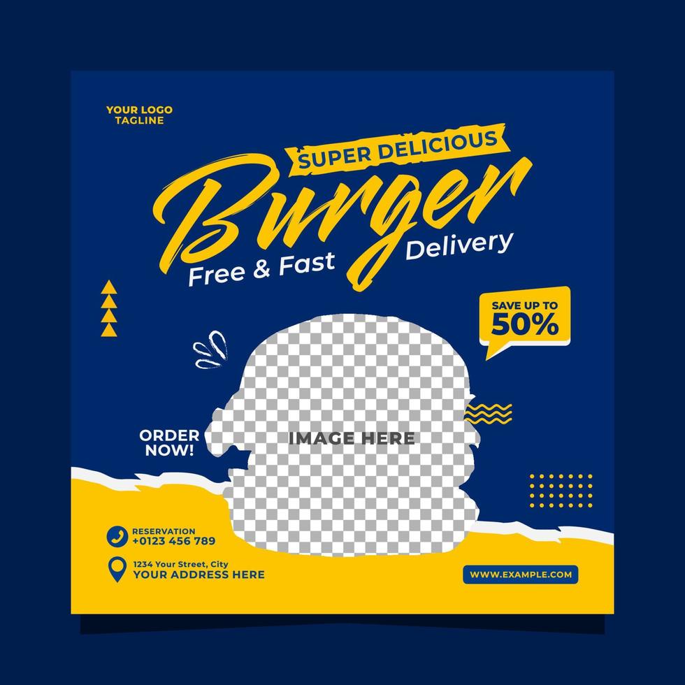 Delicious burger promotion social media post banner template vector