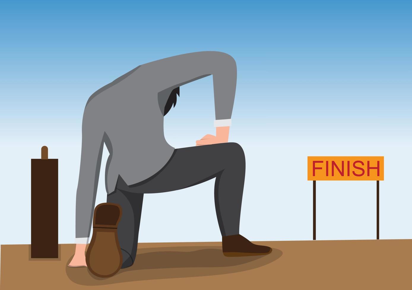 Picture showing mental health from work pressure A young businessman exhausted before the finish line vector illustration