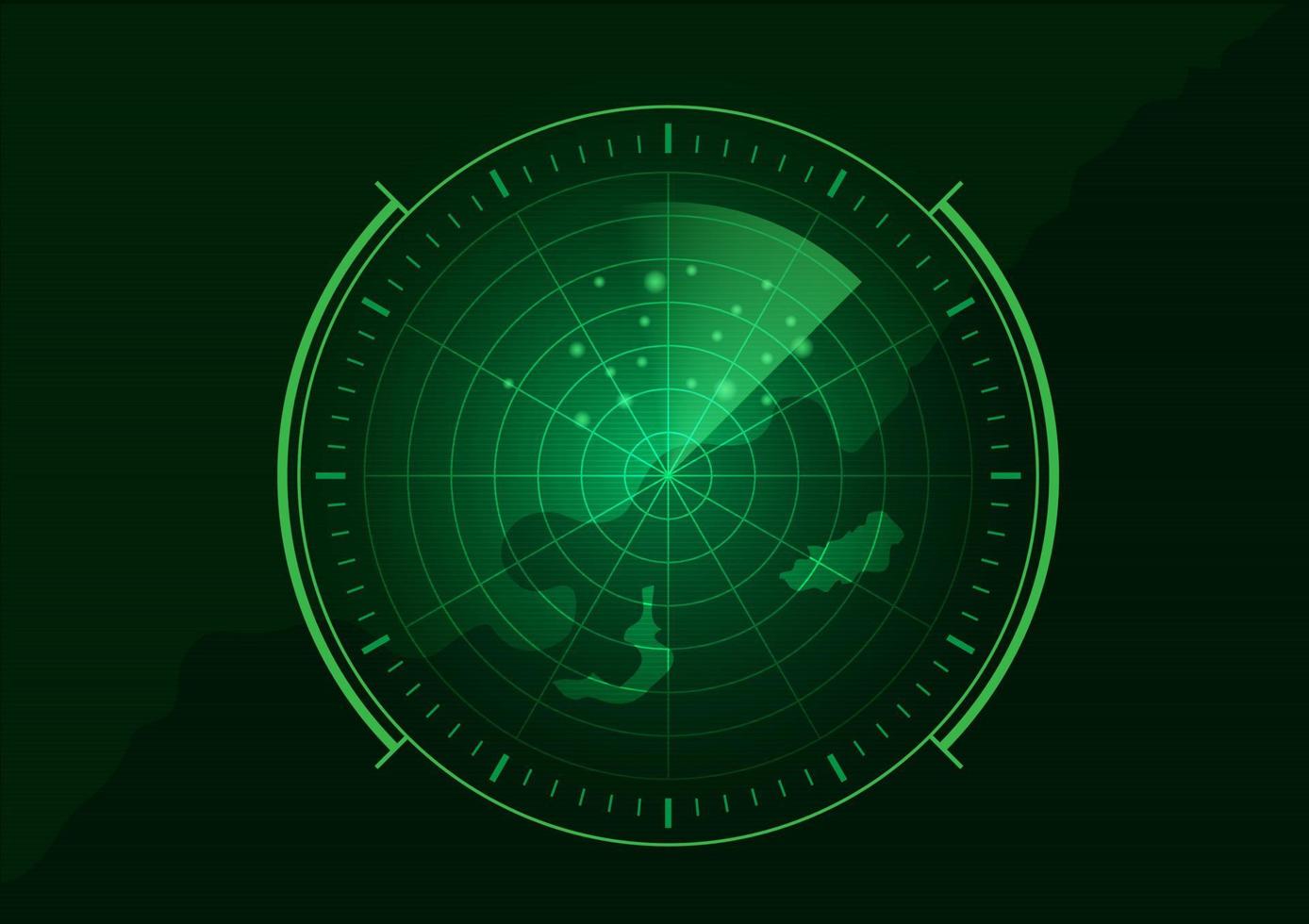 radar verde vectorial en la búsqueda sobre fondo negro vector