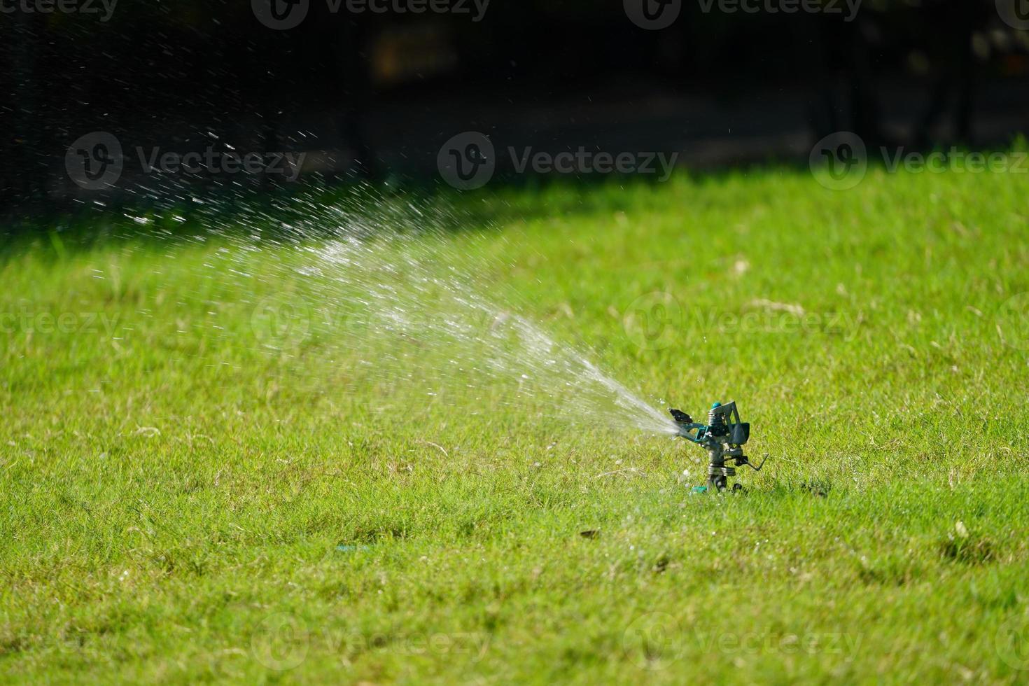 Sprinkler grass working system, working on the field in the garden. photo