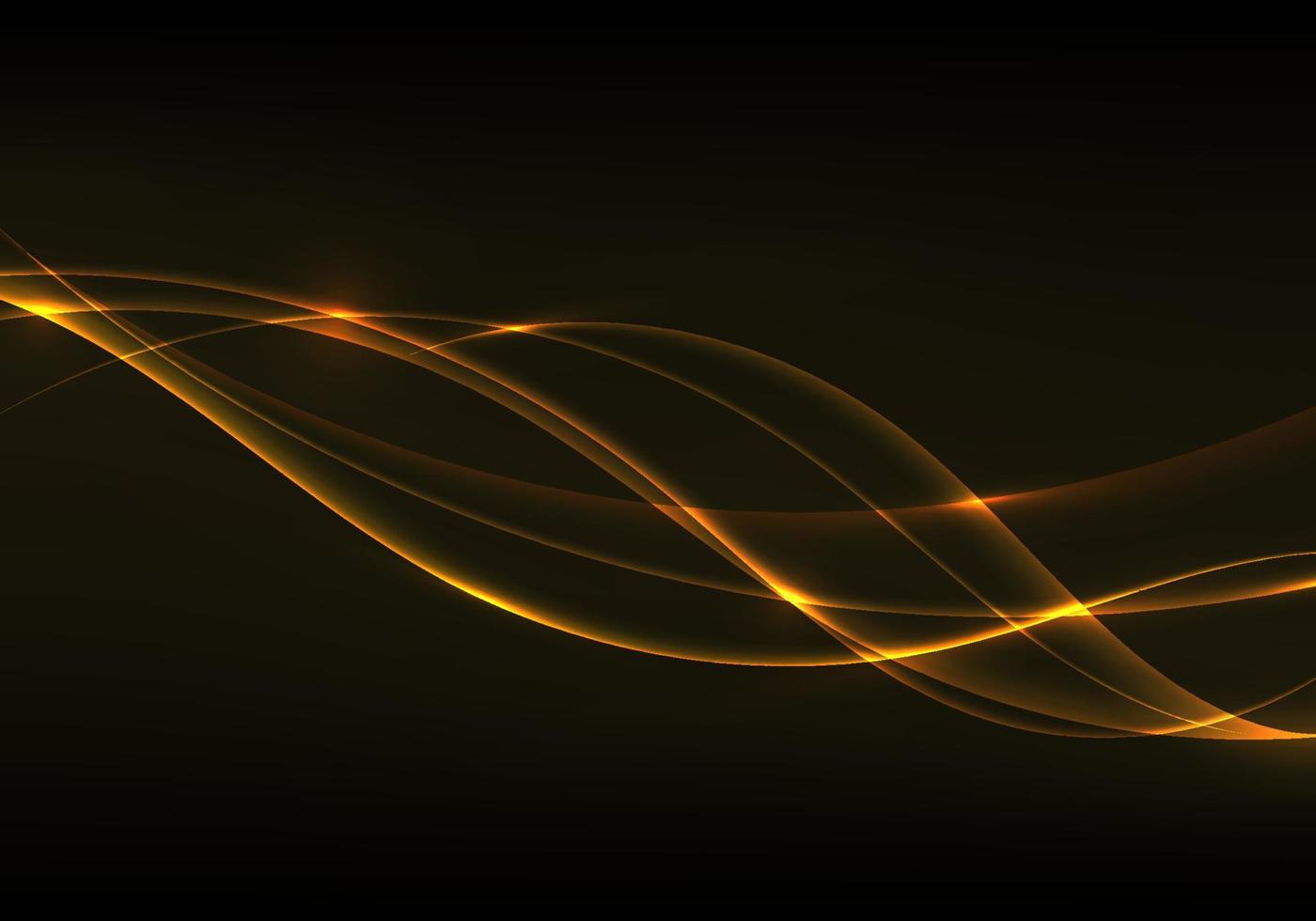 líneas de onda de iluminación dorada abstracta fluyen elementos de diseño sobre fondo negro vector