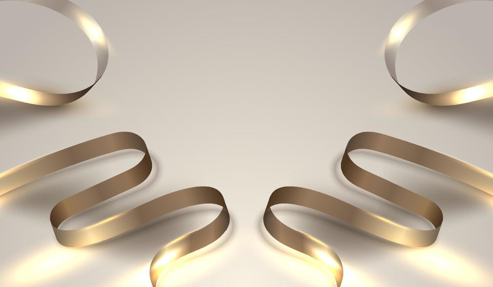 Decoración de elementos de líneas de cinta dorada realista 3d con efecto de iluminación sobre fondo beige estilo de lujo vector