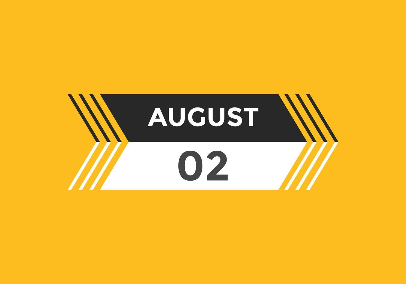 august 2 calendar reminder. 2nd august daily calendar icon template. Calendar 2nd august icon Design template. Vector illustration