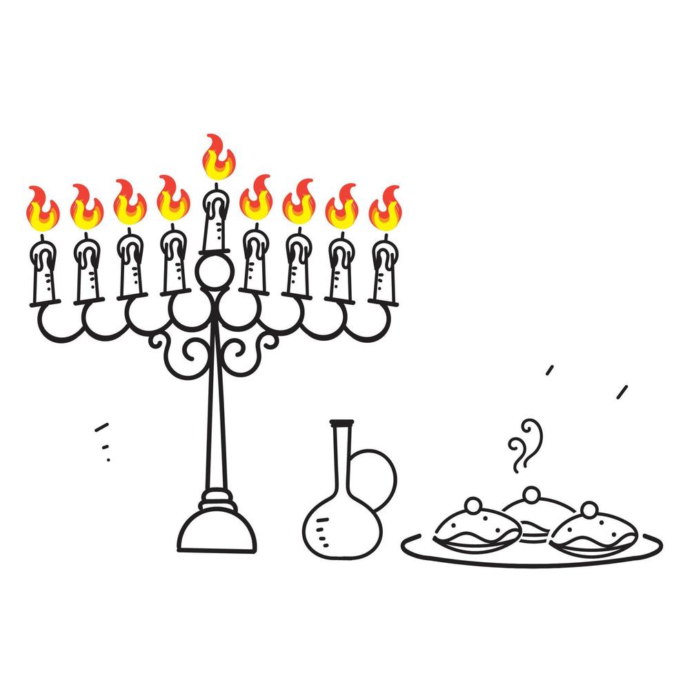 dibujado a mano doodle feliz hanukkah ilustración vector aislado