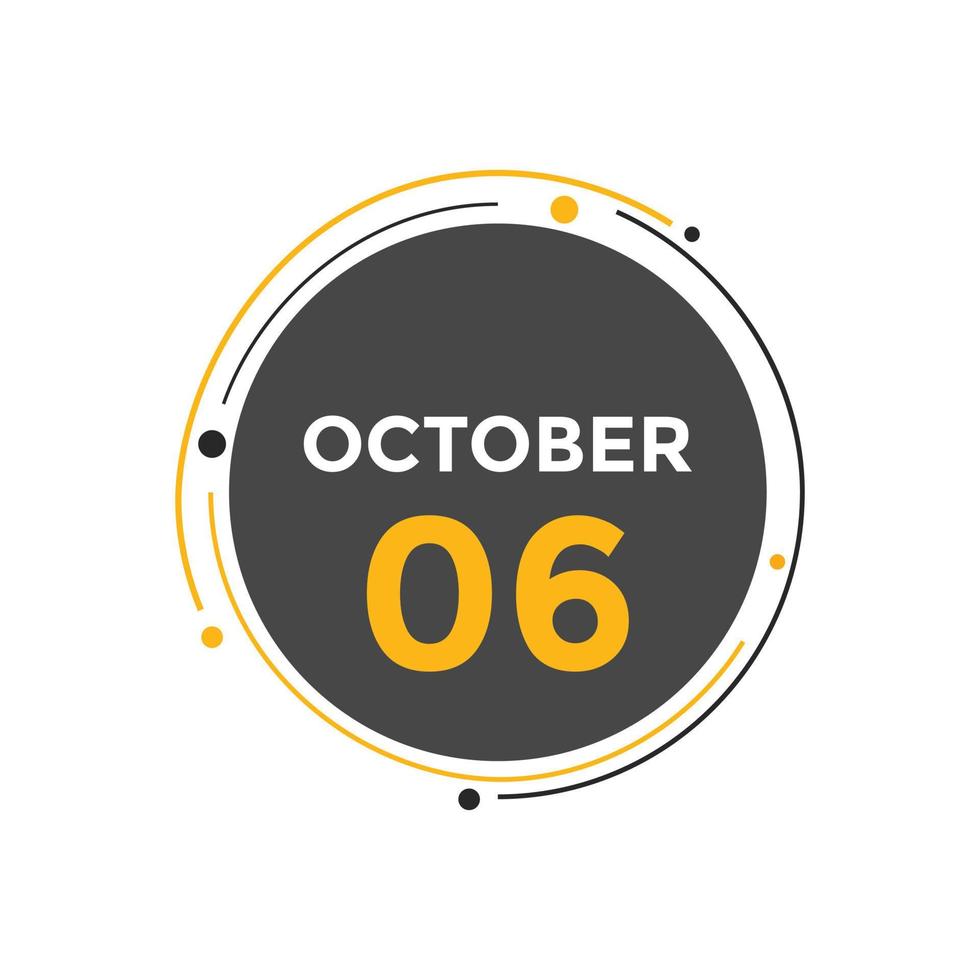 october 6 calendar reminder. 6th october daily calendar icon template. Calendar 6th october icon Design template. Vector illustration