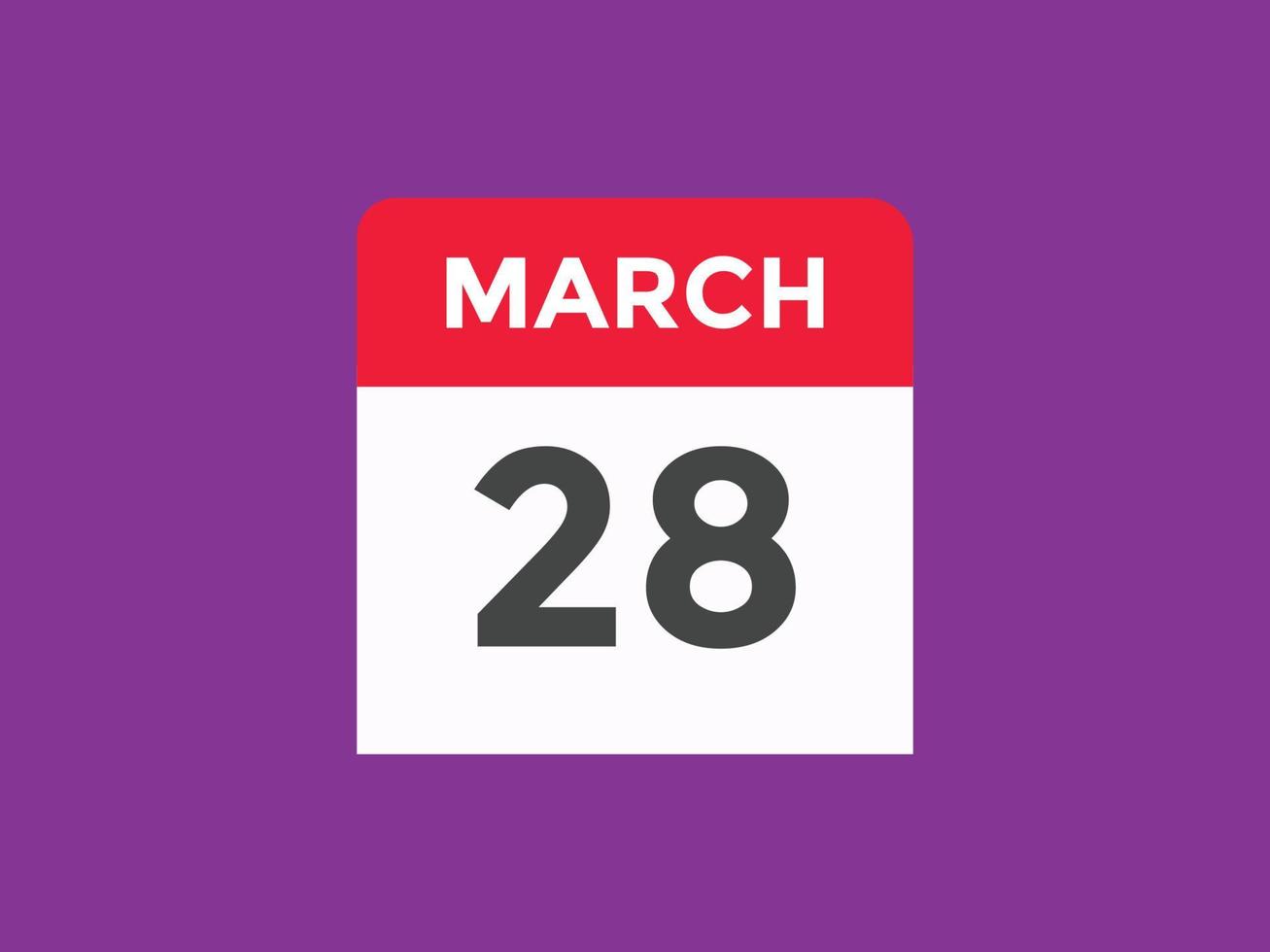 march 28 calendar reminder. 28th march daily calendar icon template. Calendar 28th march icon Design template. Vector illustration