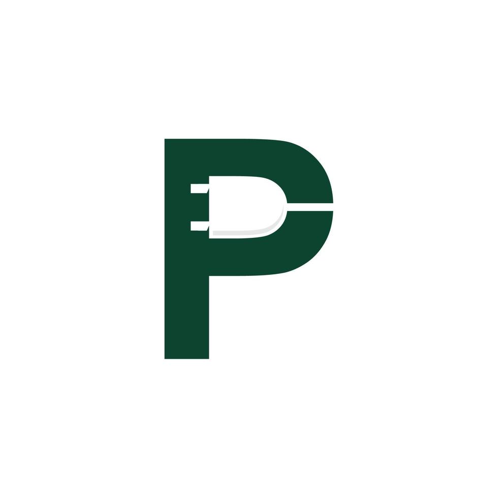 Letter P Electric Logo Template Using Plug Symbol vector