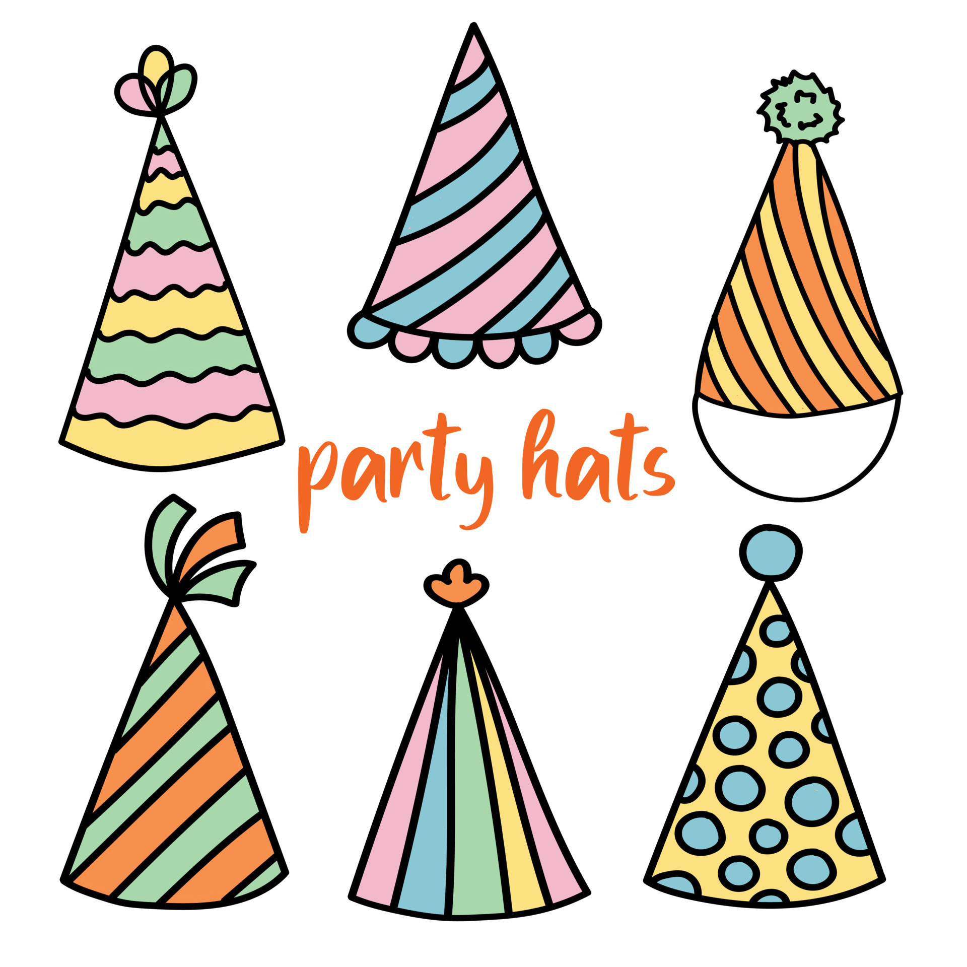 Doodle set with party hats 11059450 Vector Art at Vecteezy
