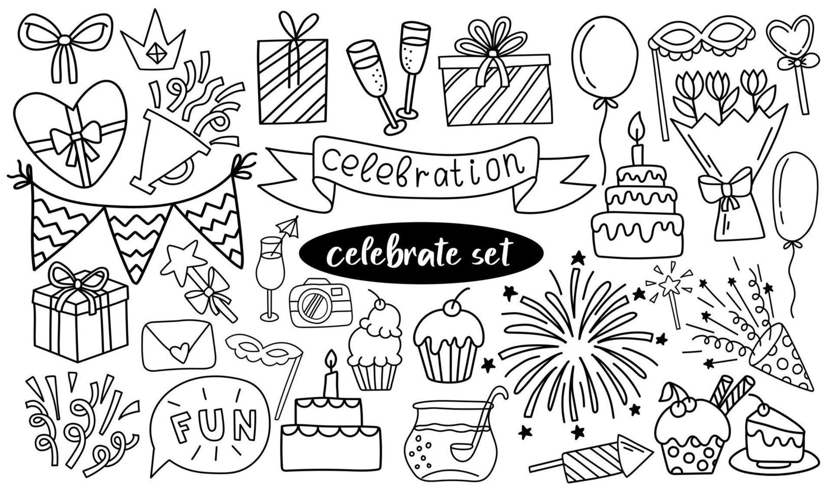 un lindo conjunto de garabatos para decorar las fiestas. vector