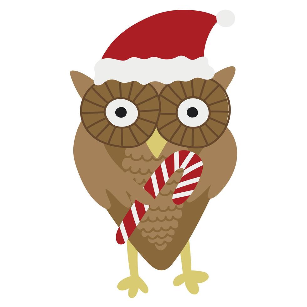 Christmas owl in a hat with a lollipop for cards vector