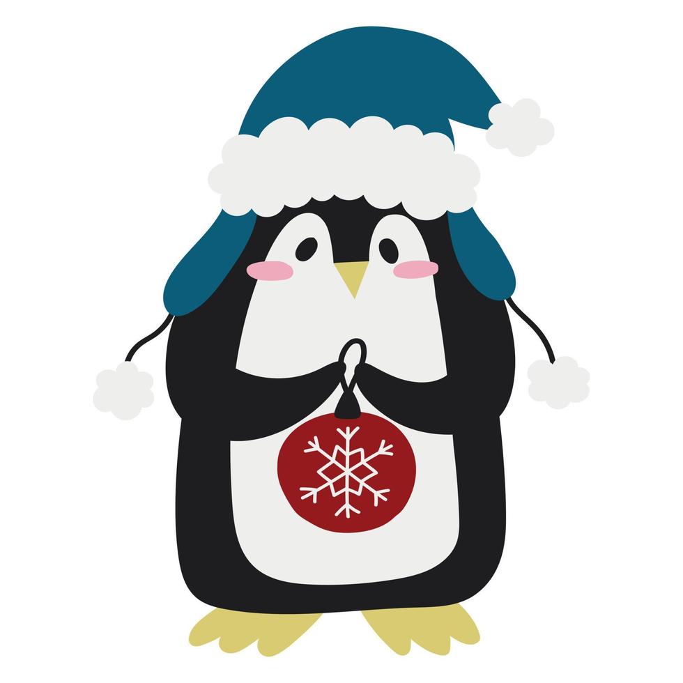 pingüino de navidad con un árbol de navidad juguete para tarjetas vector